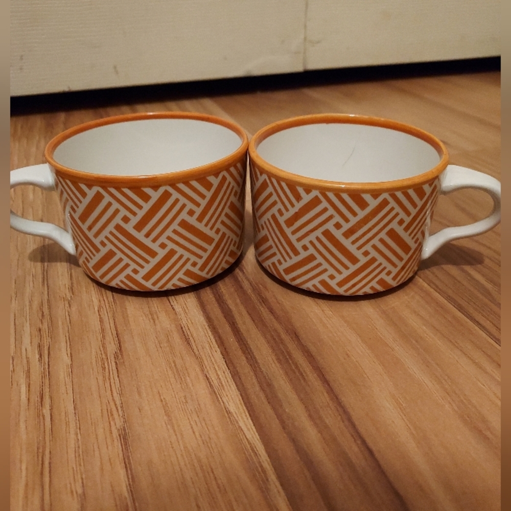 Vintage 2 Mayer China Duraroc Coffee Cups Beaver Falls USA Orange Stripe